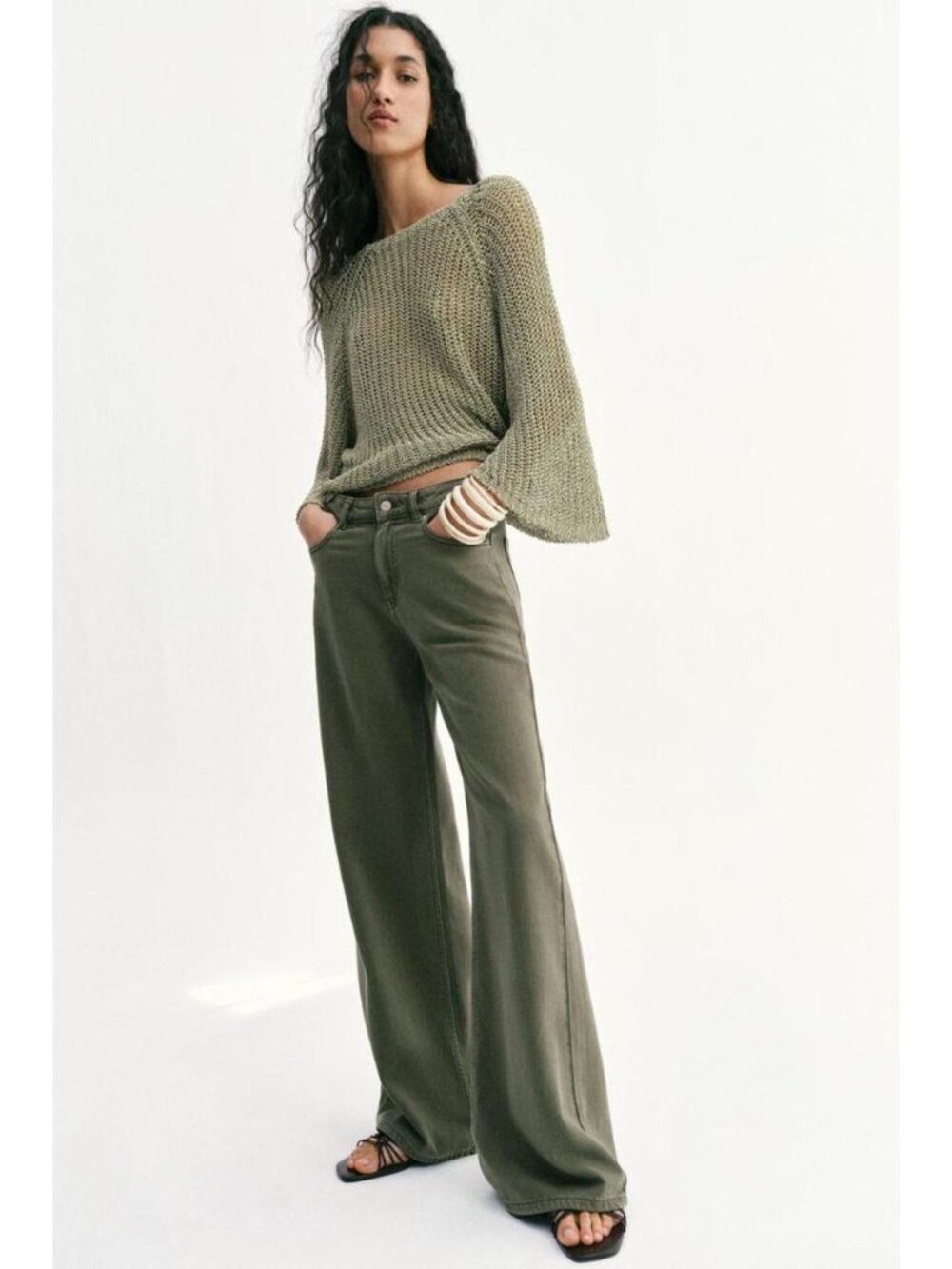 ZARA Z1975 HIGH-WAISTED FLUID WIDE LEG JEANS - Picture 2 of 9